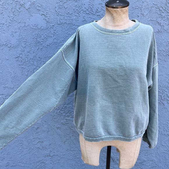 90s Distressed Sweatshirt boxy cut One Size Women's large Sage Green - Picture 8 of 11